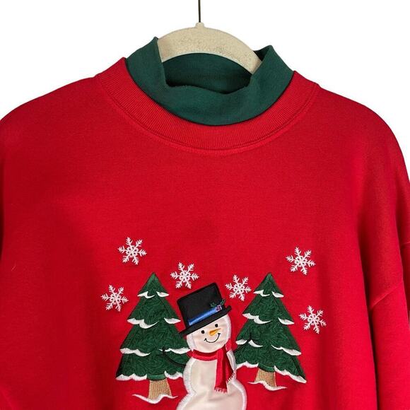 Vintage Pleasant Shade Christmas Snowman double collar embroidered sweatshirt - Picture 2 of 7